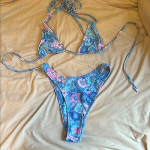 Floral Blue and Pink Bikini Set